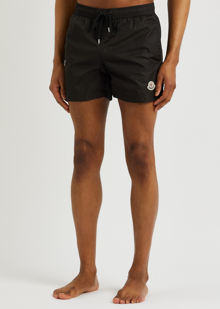 Shop Moncler Logo Shell Swim Shorts In Black