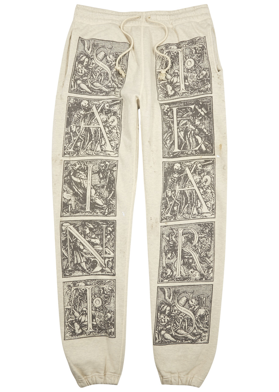 Saint Mxxxxxx Tears Printed Distressed Cotton Sweatpants In Grey