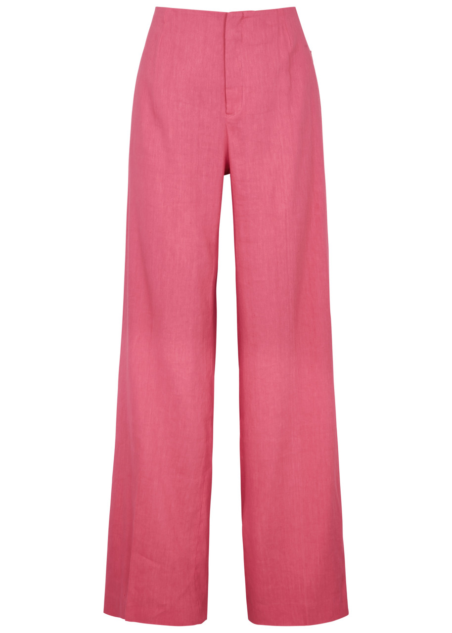 Frame Wide-leg Linen-blend Trousers In Pink