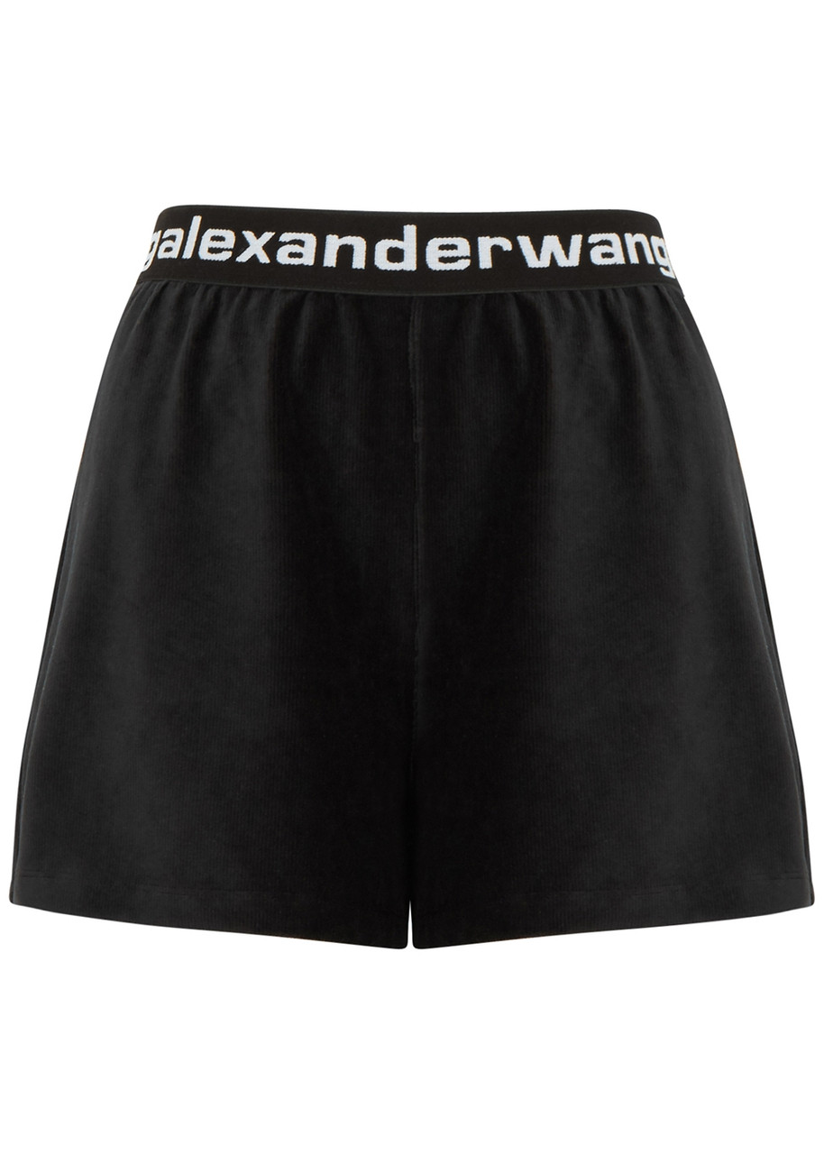Alexander Wang T Alexanderwang.t Black Logo Stretch-corduroy Shorts