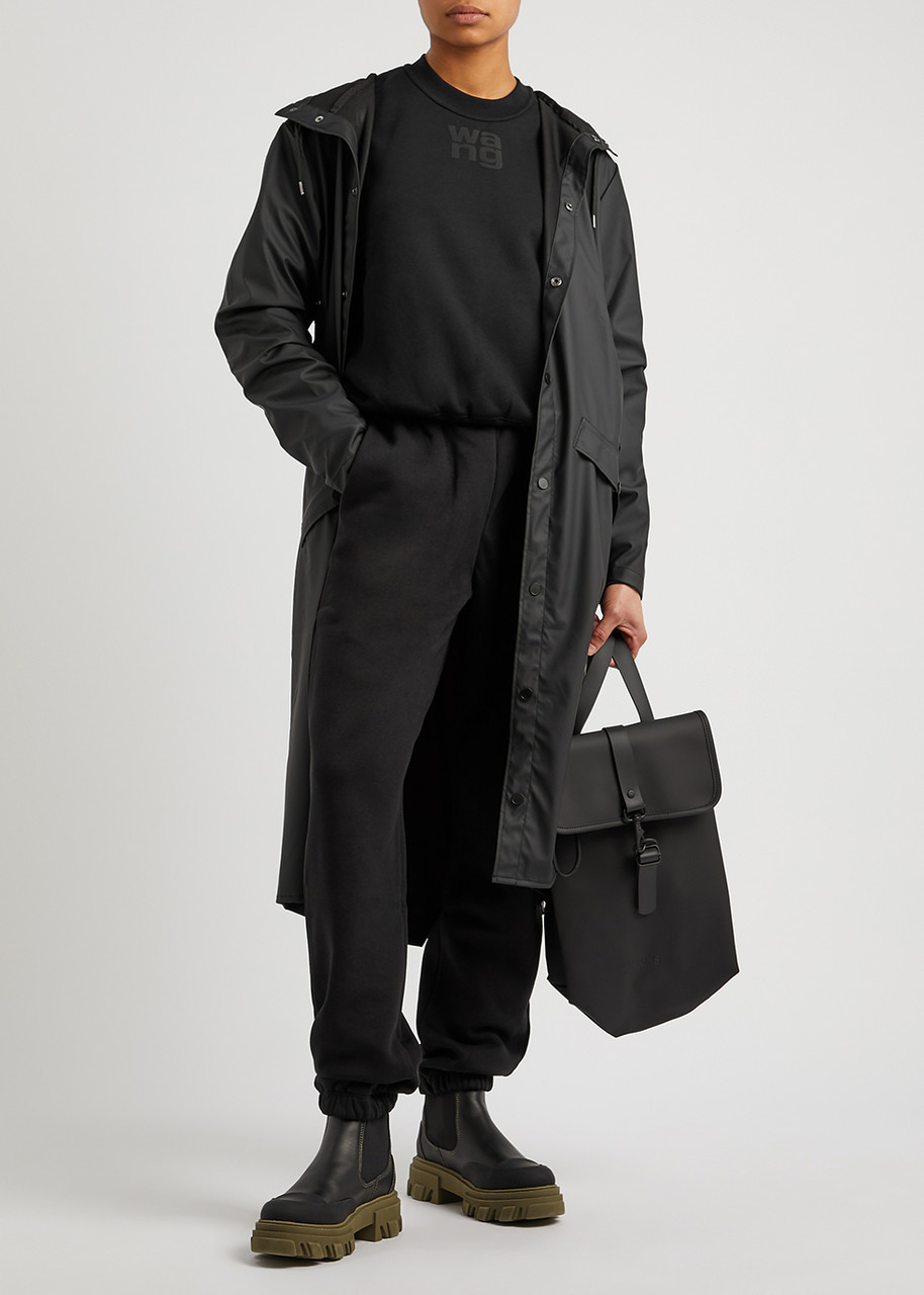  Rains Longer Matte Black Rubberised Raincoat - L 