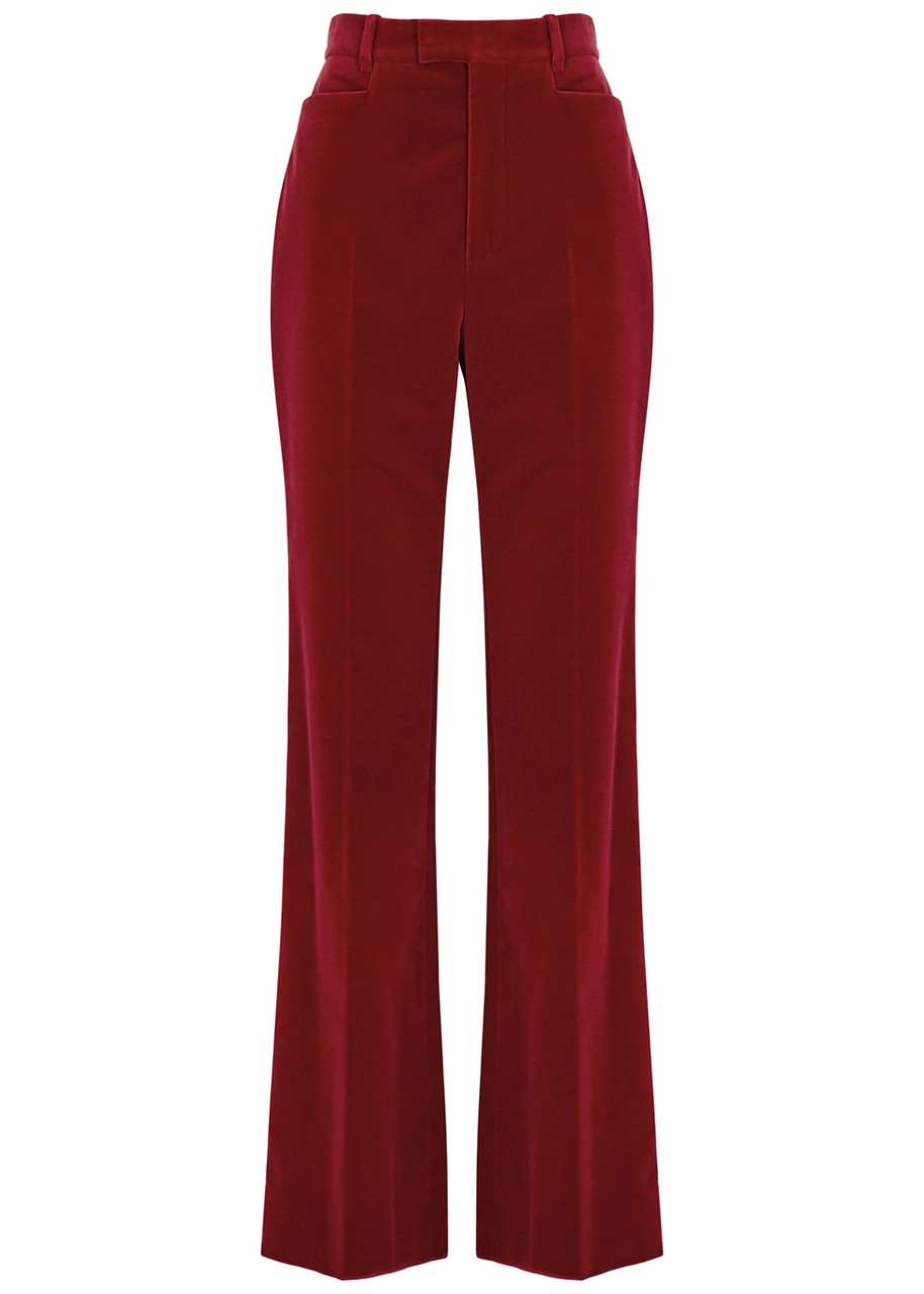Gucci Red Flared-leg Stretch-velvet Trousers - 8