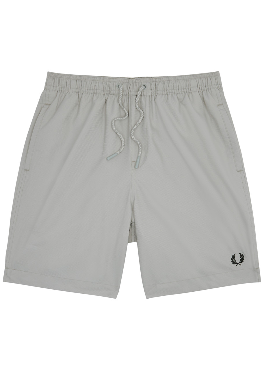 FRED PERRY LOGO-EMBROIDERED SHELL SWIM SHORTS, SHORTS, GREY