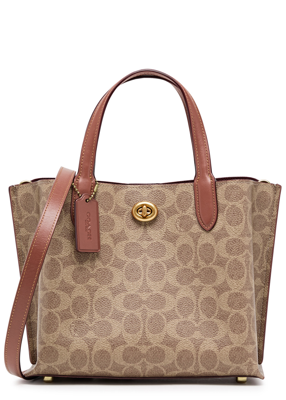 Coach Willow 24 Monogrammed Coated Canvas Tote, Canvas Bag, Tan