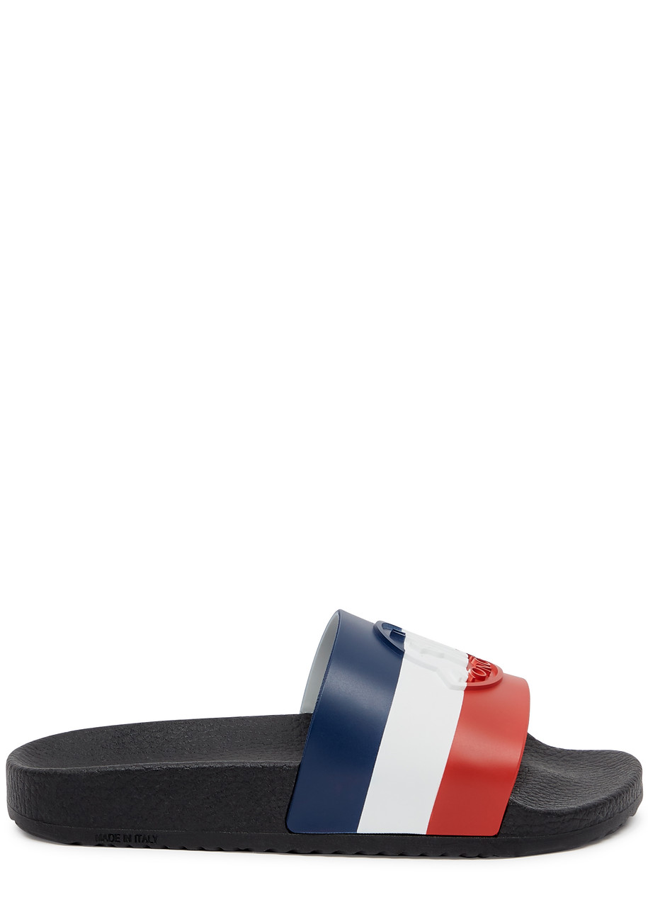 Shop Moncler Kids Striped Rubber Sliders In Navy & Other
