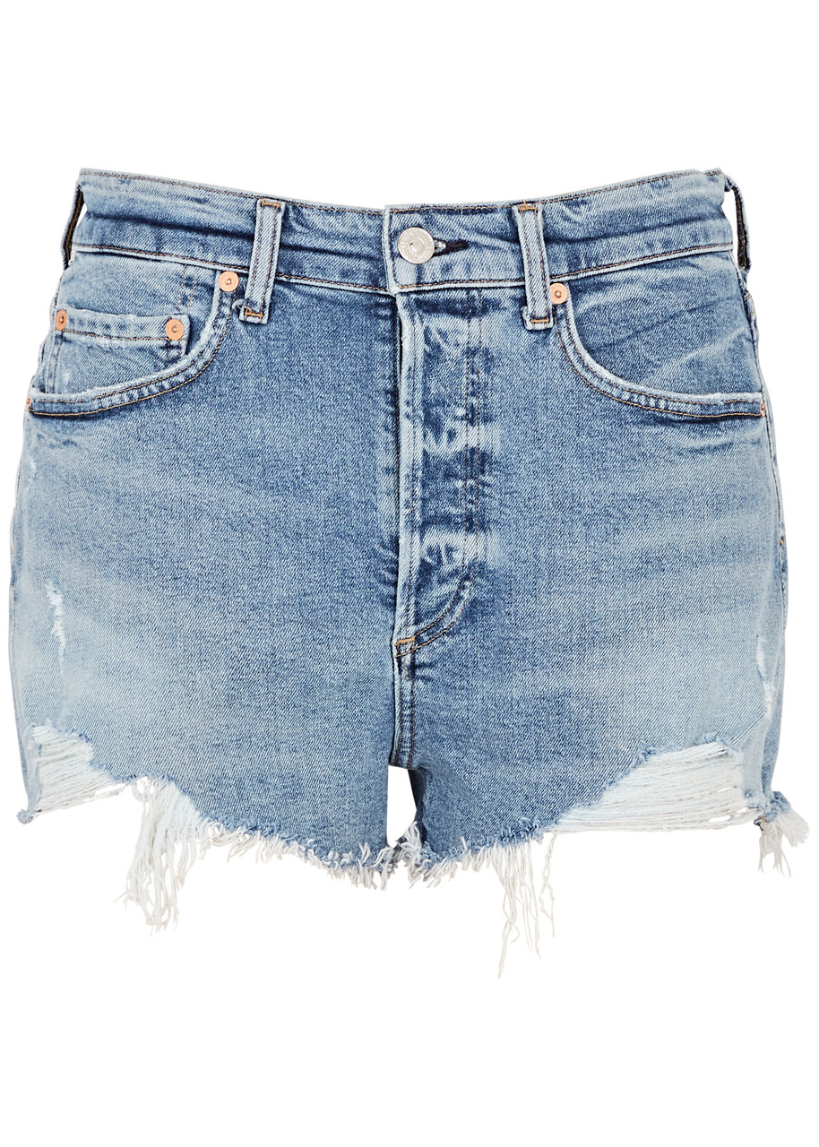 CITIZENS OF HUMANITY CITIZENS OF HUMANITY ANNABELLE DISTRESSED DENIM SHORTS, SHORTS, BLUE