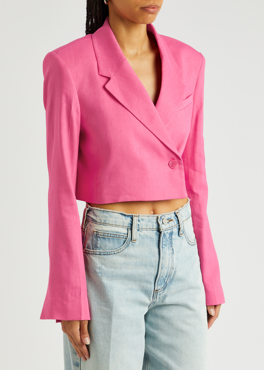  Frame Cropped Linen-blend Blazer - Pink - S 