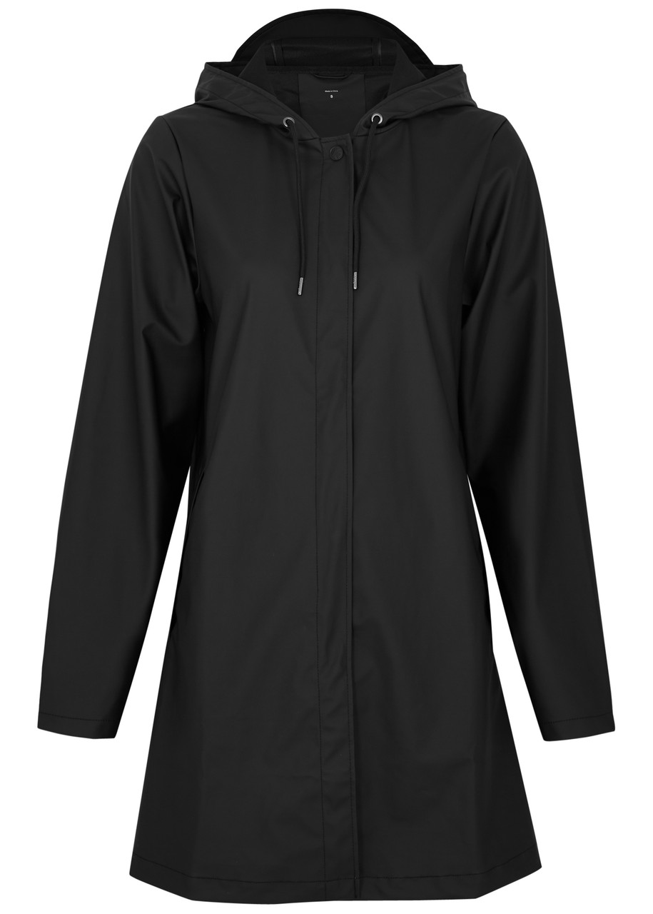Rains Hooded Rubberised Jacket In Black