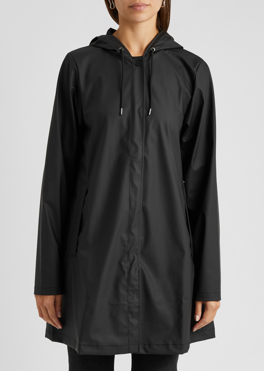 Rains Hooded Rubberised Jacket In Black
