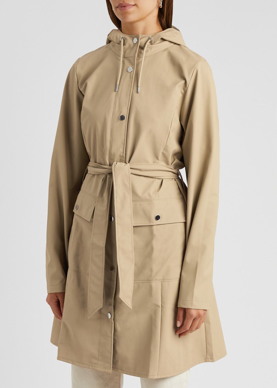  Rains Belted Hooded Waterproof Jacket - Sand - Xs 