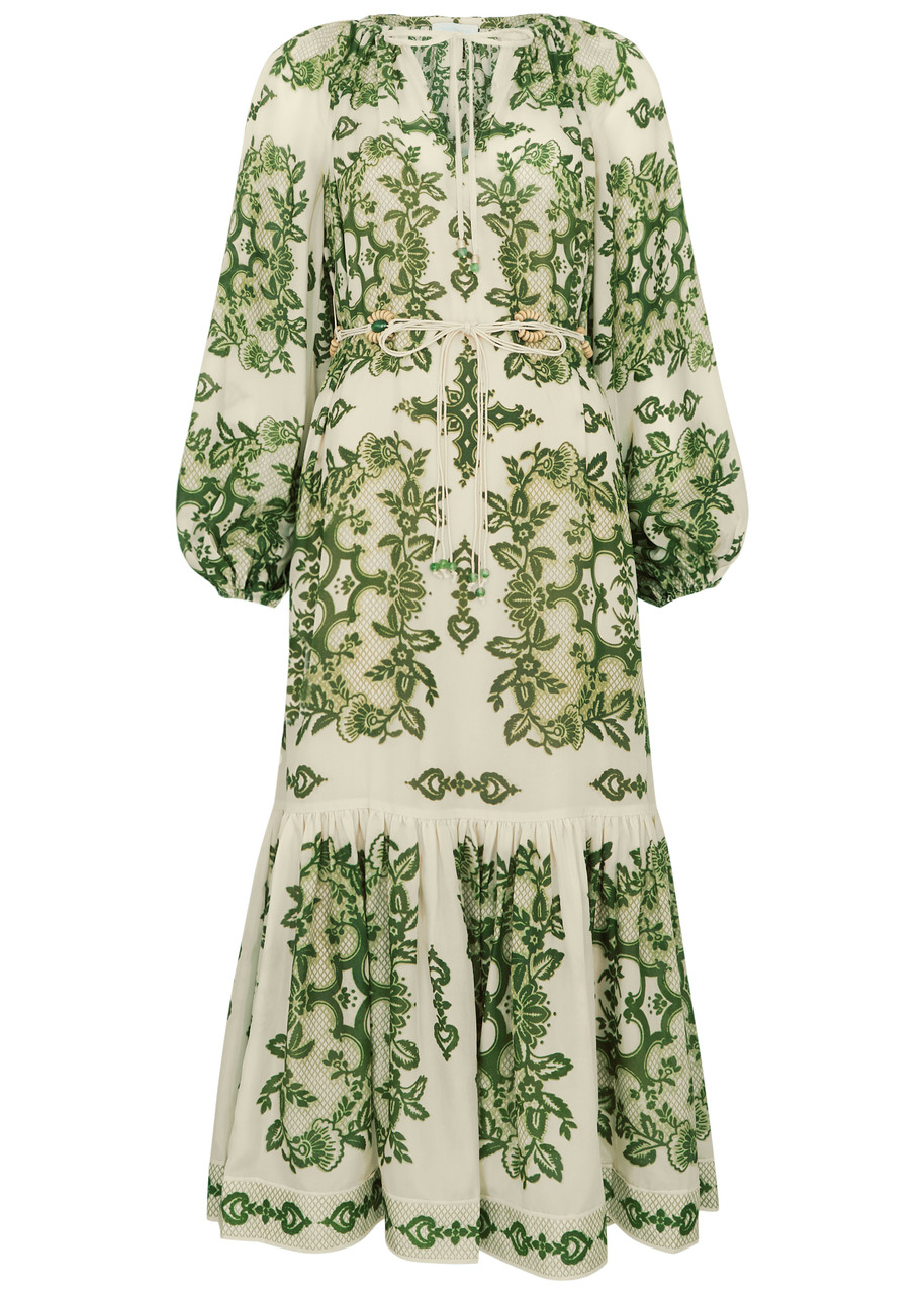 Zimmermann Raie Floral-print Silk Midi Dress - Green - 0 (UK 8 / S)
