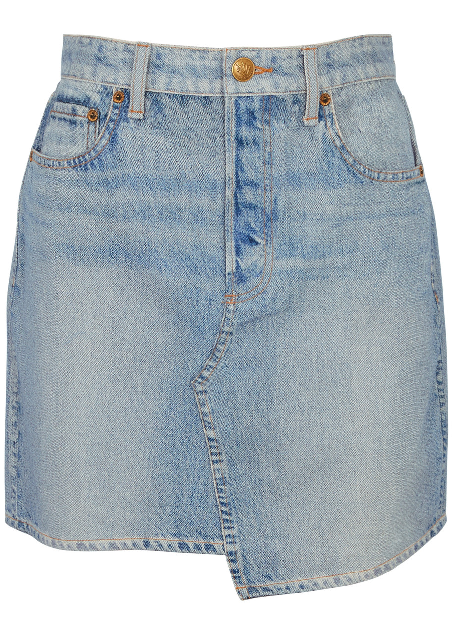 Shop Rag & Bone Miramar Denim-print Cotton Mini Skirt In Blue