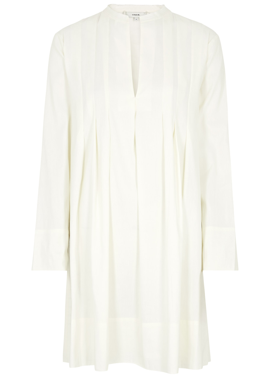Vince Pleated Linen-blend Mini Dress In White