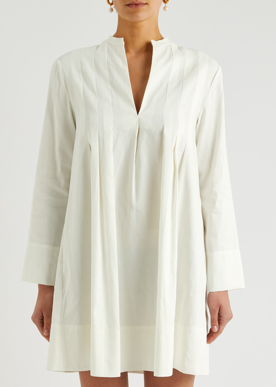  Vince Pleated Linen-blend Mini Dress - White - 12 