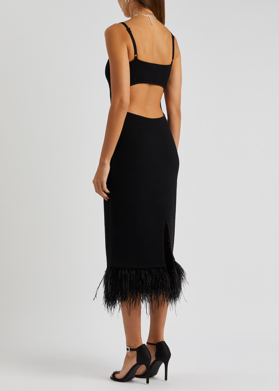  Frame Feather-trimmed Knitted Midi Dress - Black - L 