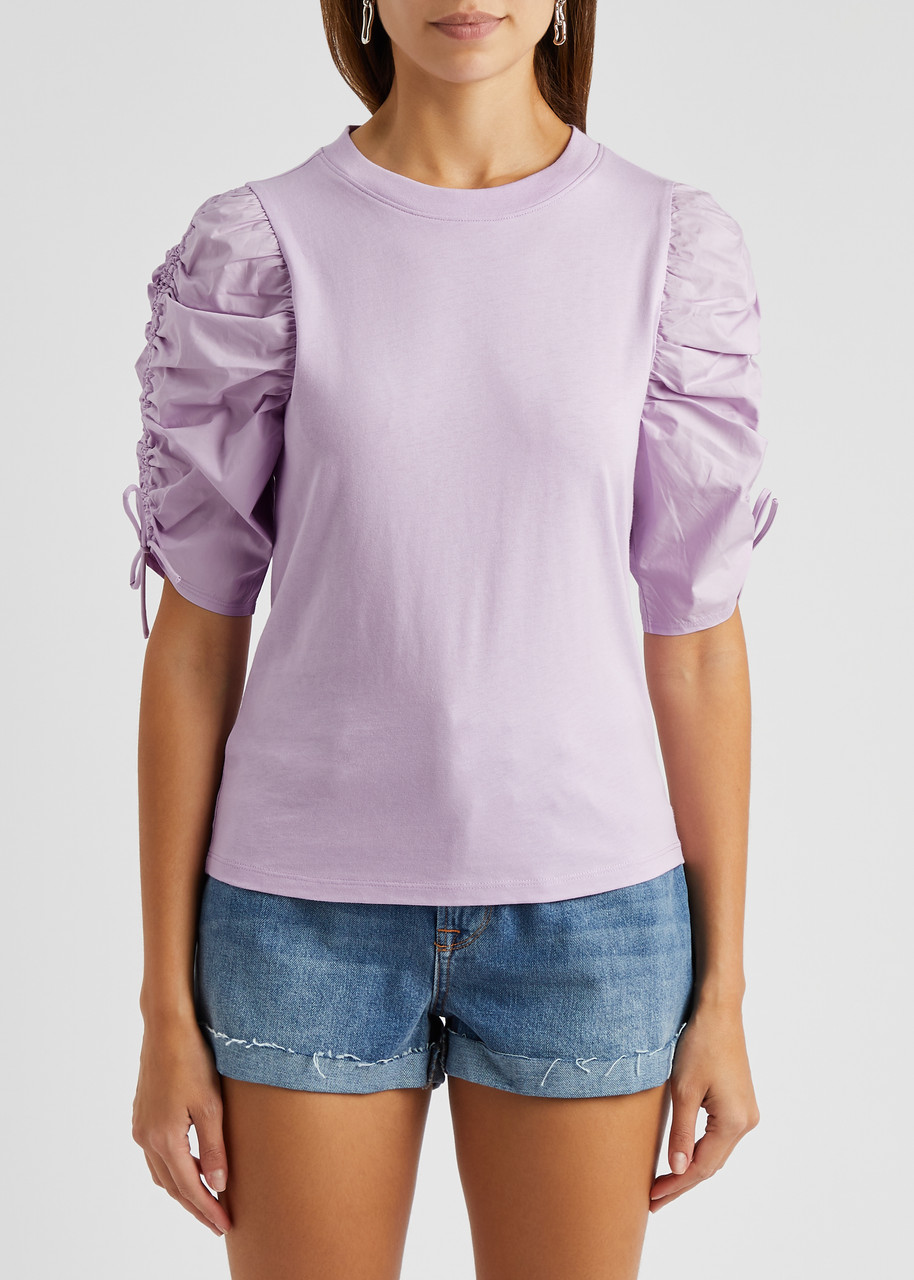 Frame Ruched-sleeve Cotton Top - Lilac - L 