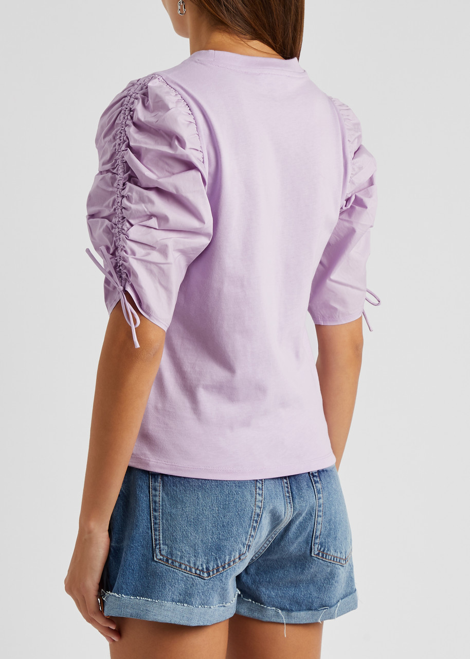  Frame Ruched-sleeve Cotton Top - Lilac - L 