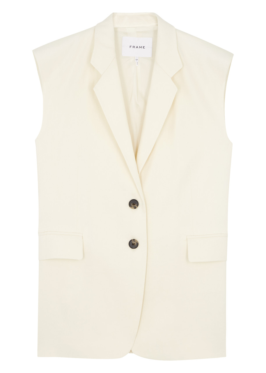 Frame Linen-blend Sleeveless Blazer In Off White