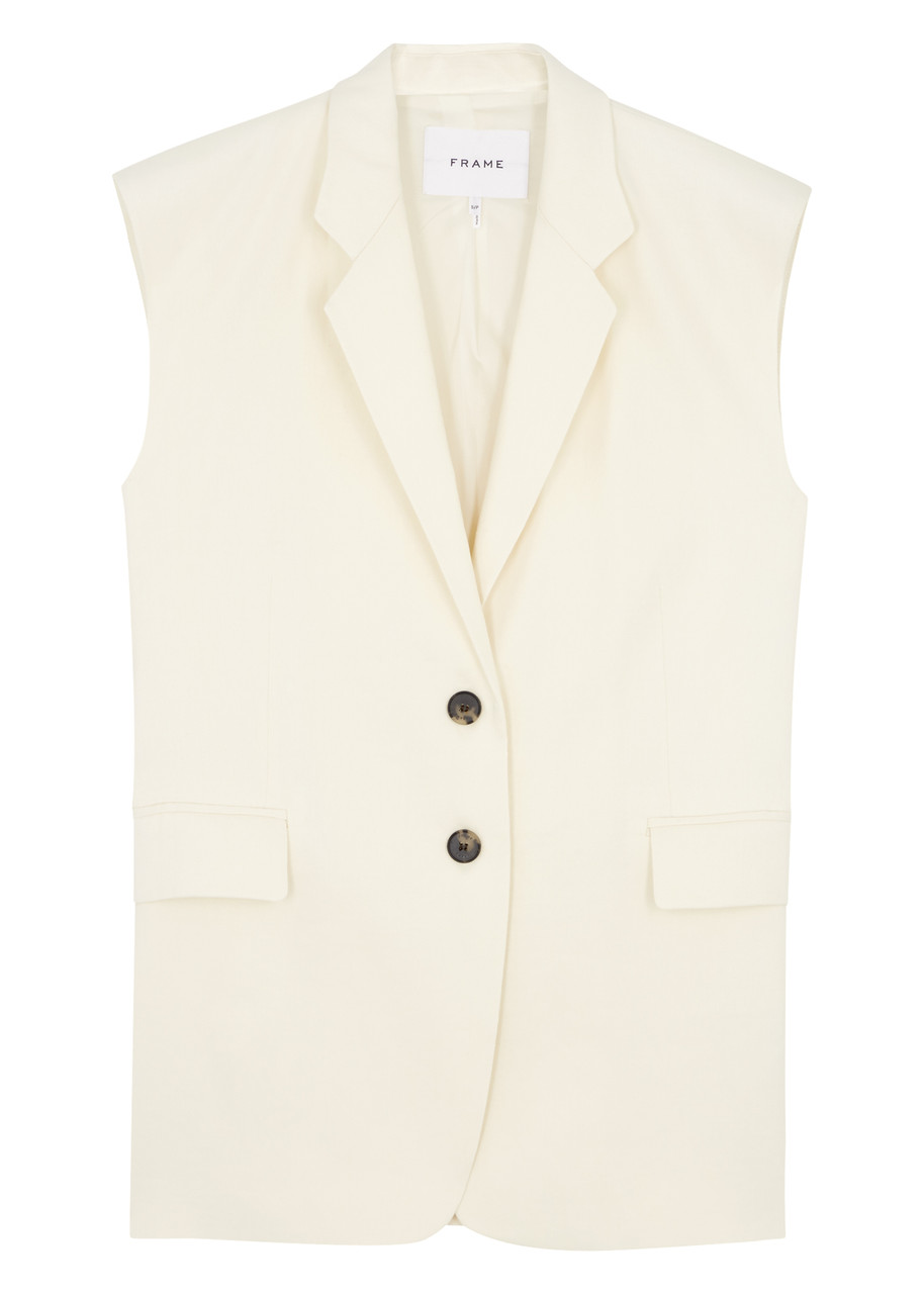 Frame Linen-blend Sleeveless Blazer - Off White - M