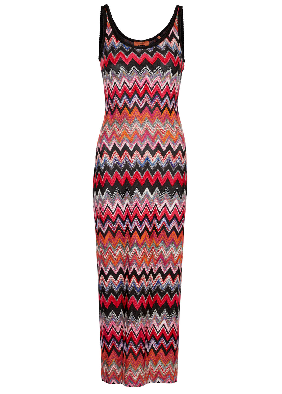 Missoni Zigzag-intarsia Metallic-knit Midi Dress In Multicoloured