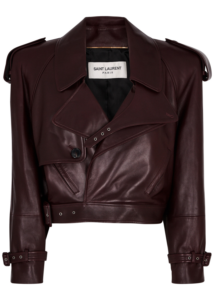 Saint Laurent Leather Jacket In Burgundy