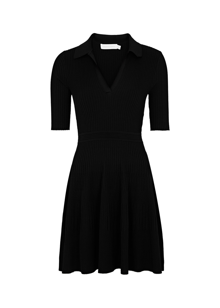 Shop Simkhai Jonathan  Patricia Ribbed-knit Mini Polo Dress In Black