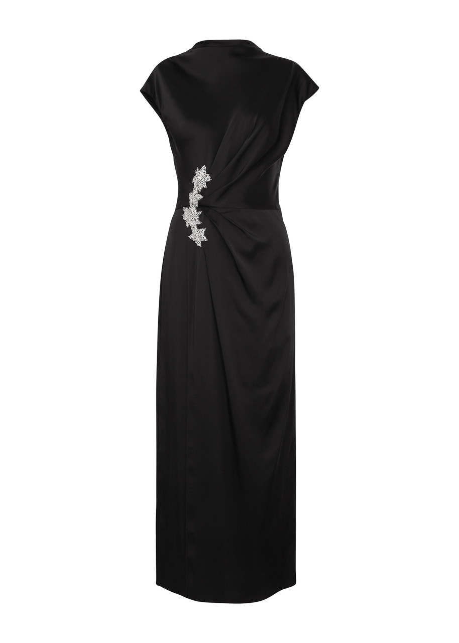 Christopher Kane Crystal-embellished Satin Midi Dress In Black