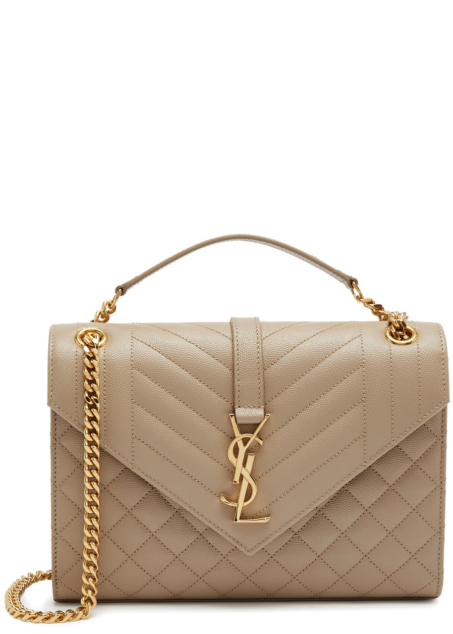 Saint Laurent Envelope Medium Leather Shoulder Bag, Leather Bag, Beige - One Size