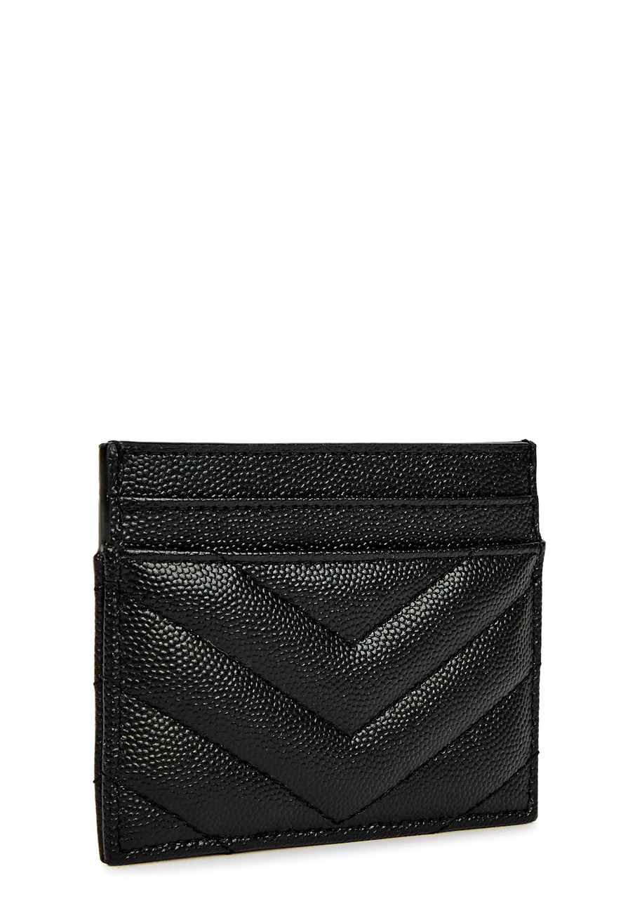 Shop Saint Laurent Logo Quilted Leather Card Holder In Black