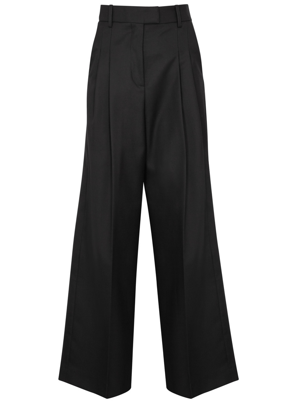 Wide-leg Twill Pants - Black - Ladies