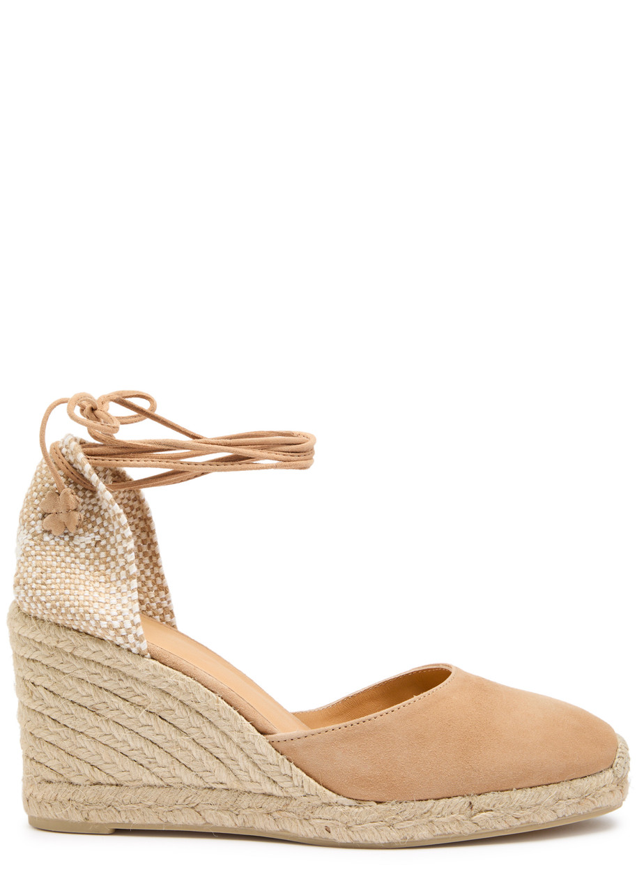 Castañer Carina 80 Suede Wedge Espadrilles - Tan - 6