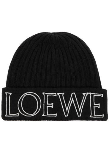 LOEWE Logo-embroidered ribbed wool beanie | Harvey Nichols