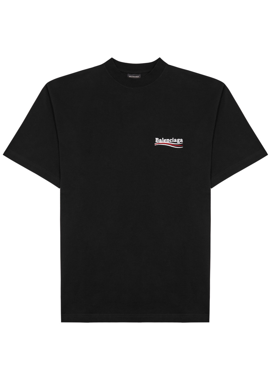 Balenciaga Political Logo Cotton T-shirt In Black And White