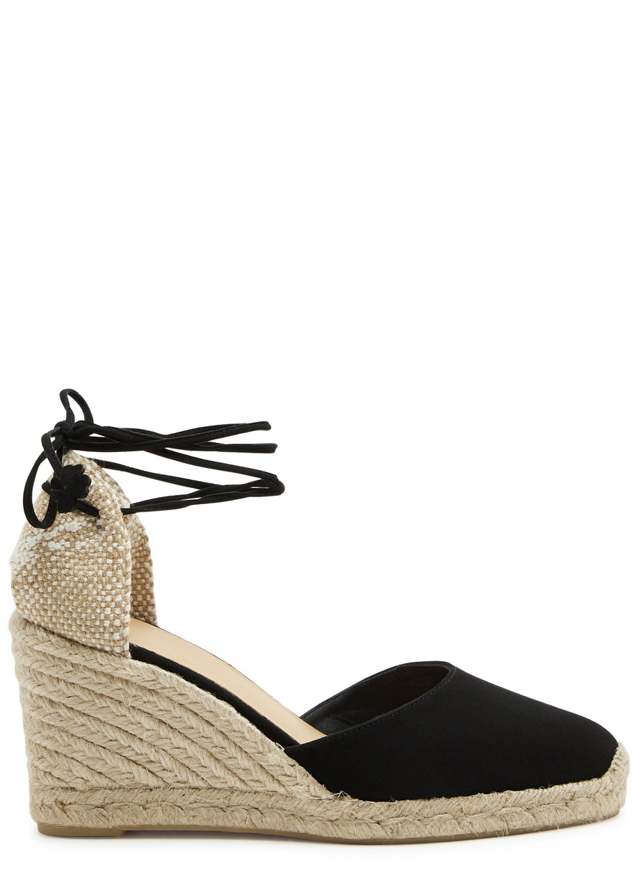 Castañer Carina 80 Suede Wedge Espadrilles - Black - 3