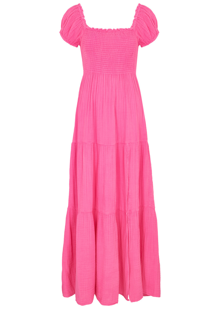 Loveshackfancy Alohl Smocked Seersucker Maxi Dress - Fuchsia - M