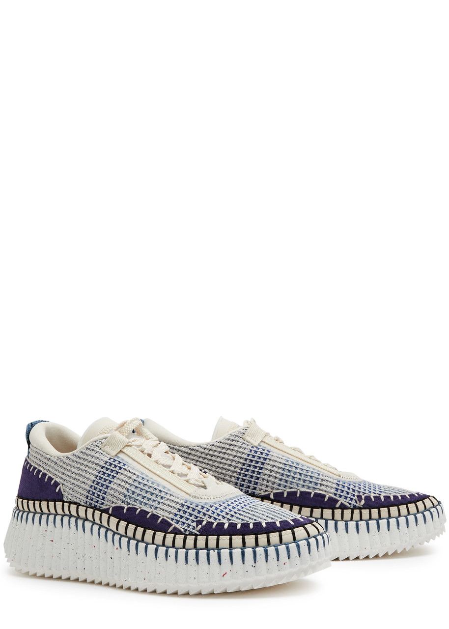 Chloé Chloe Womens Blue Nama Embroidered Suede And Recycled Mesh Trainers In Multicoloured