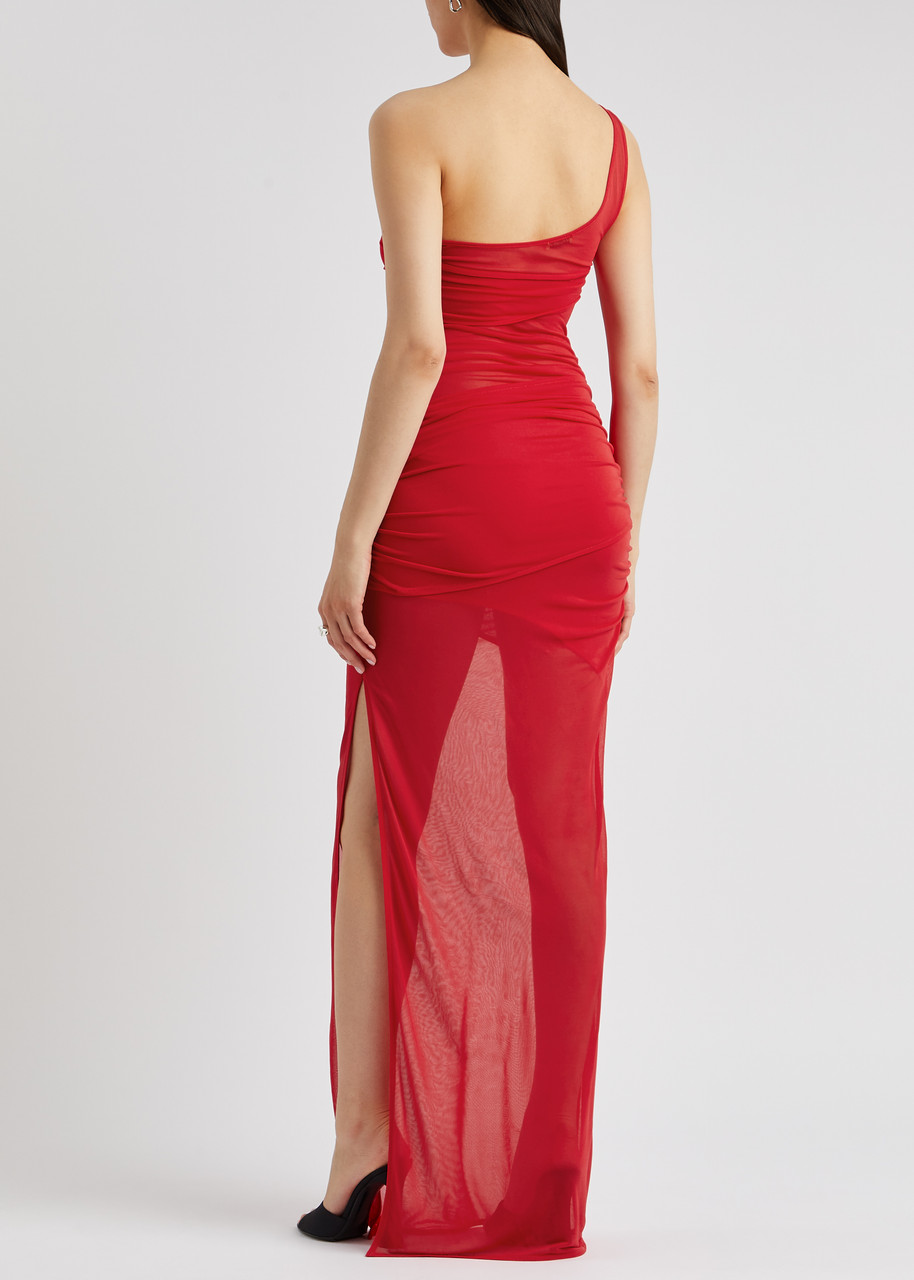 Shop Gauge81 Moni One-shoulder Tulle Maxi Dress In Red