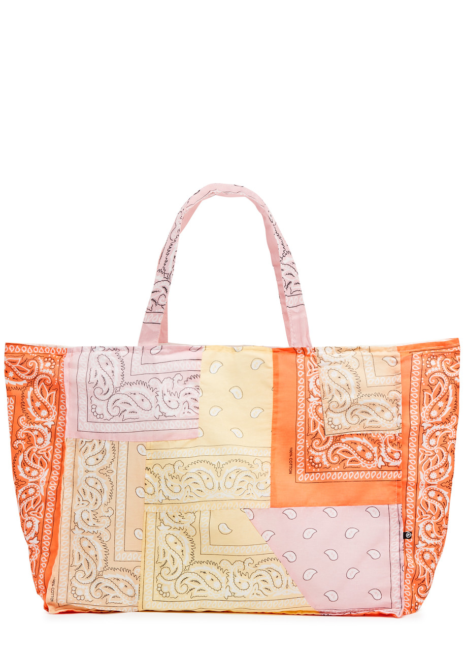 Arizona Love Cabas Bandana Patchwork Cotton Tote, Tote Bag, Handmade In Orange