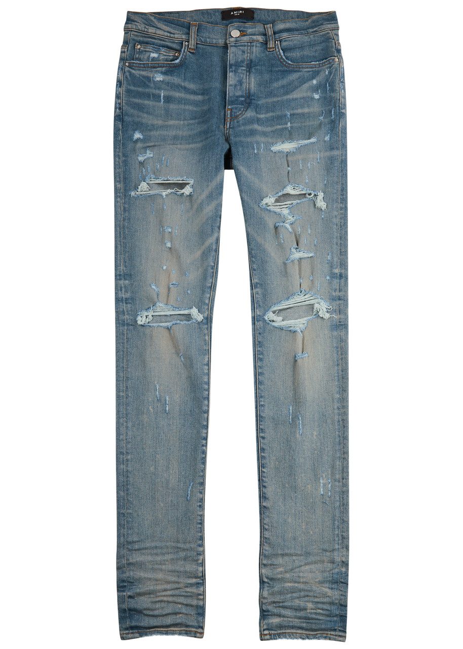 Amiri Thrasher Plus Distressed Skinny Jeans In Light Blue