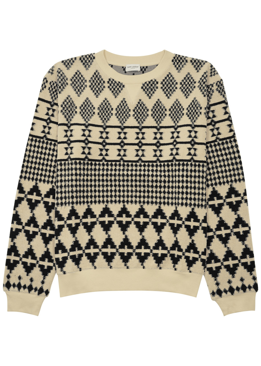 Saint Laurent Patterned-jacquard Terry Sweatshirt In Beige