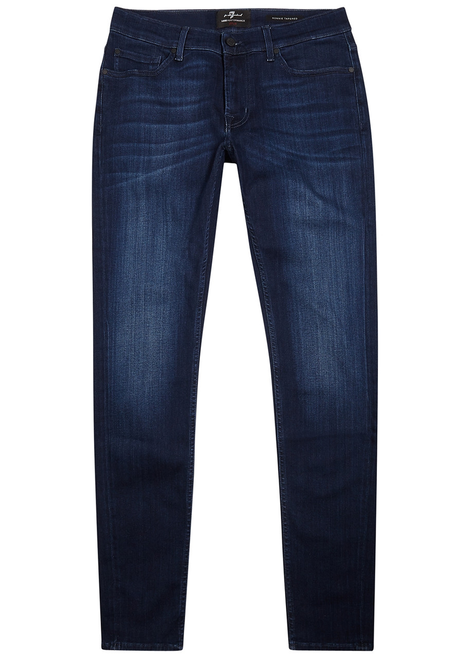 7 For All Mankind Ronnie Luxe Performance+ Tapered-leg Jeans In Dark Blue