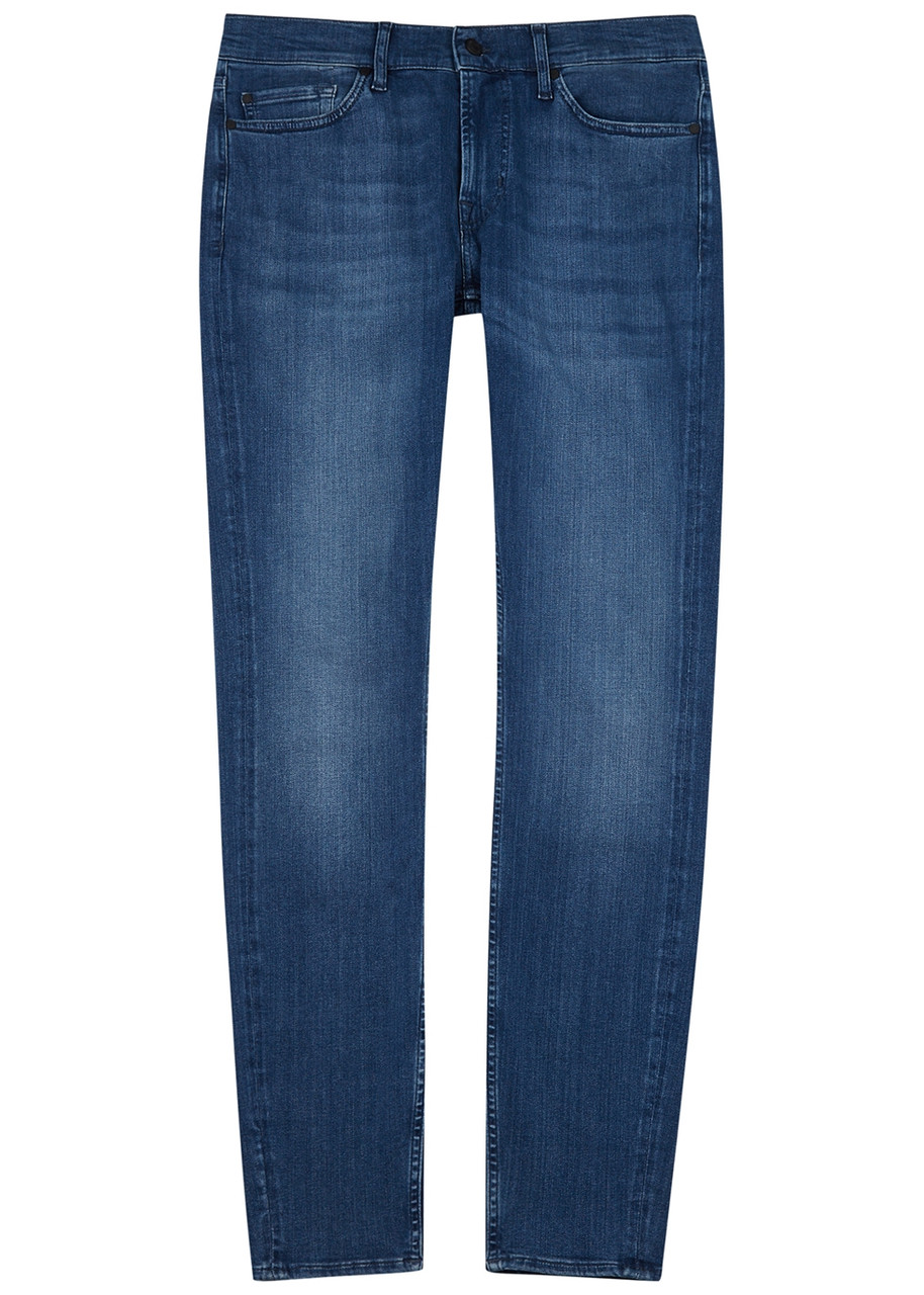 7 For All Mankind Paxtyn Luxe Performance Plus+ Blue Tapered Jeans In Mid Blu