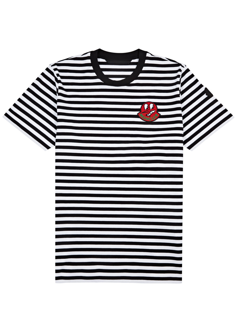 Moncler Striped Logo Cotton T-shirt In Multi