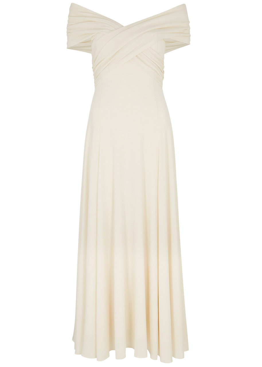 Khaite Bruna Off-the-shoulder Maxi Dress In Cream
