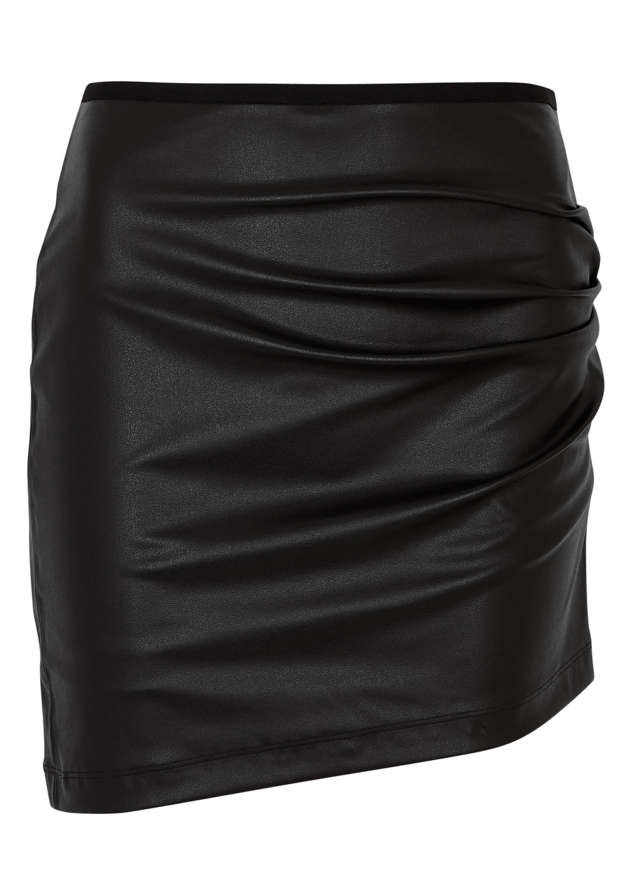 Shop Helmut Lang Faux Leather Mini Skirt In Black
