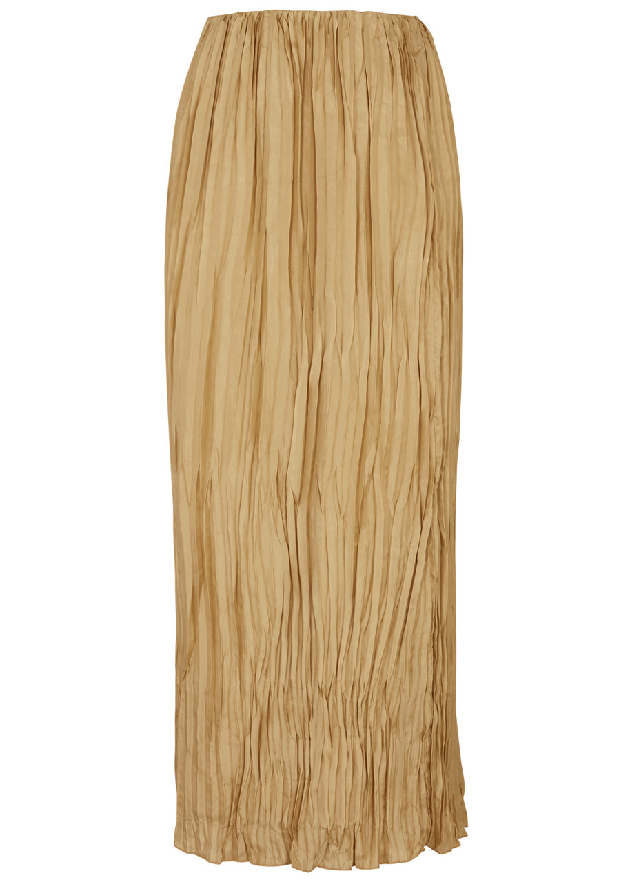 By Malene Birger + Net Sustain Elisas Plissé Organic Silk Maxi Skirt In Camel