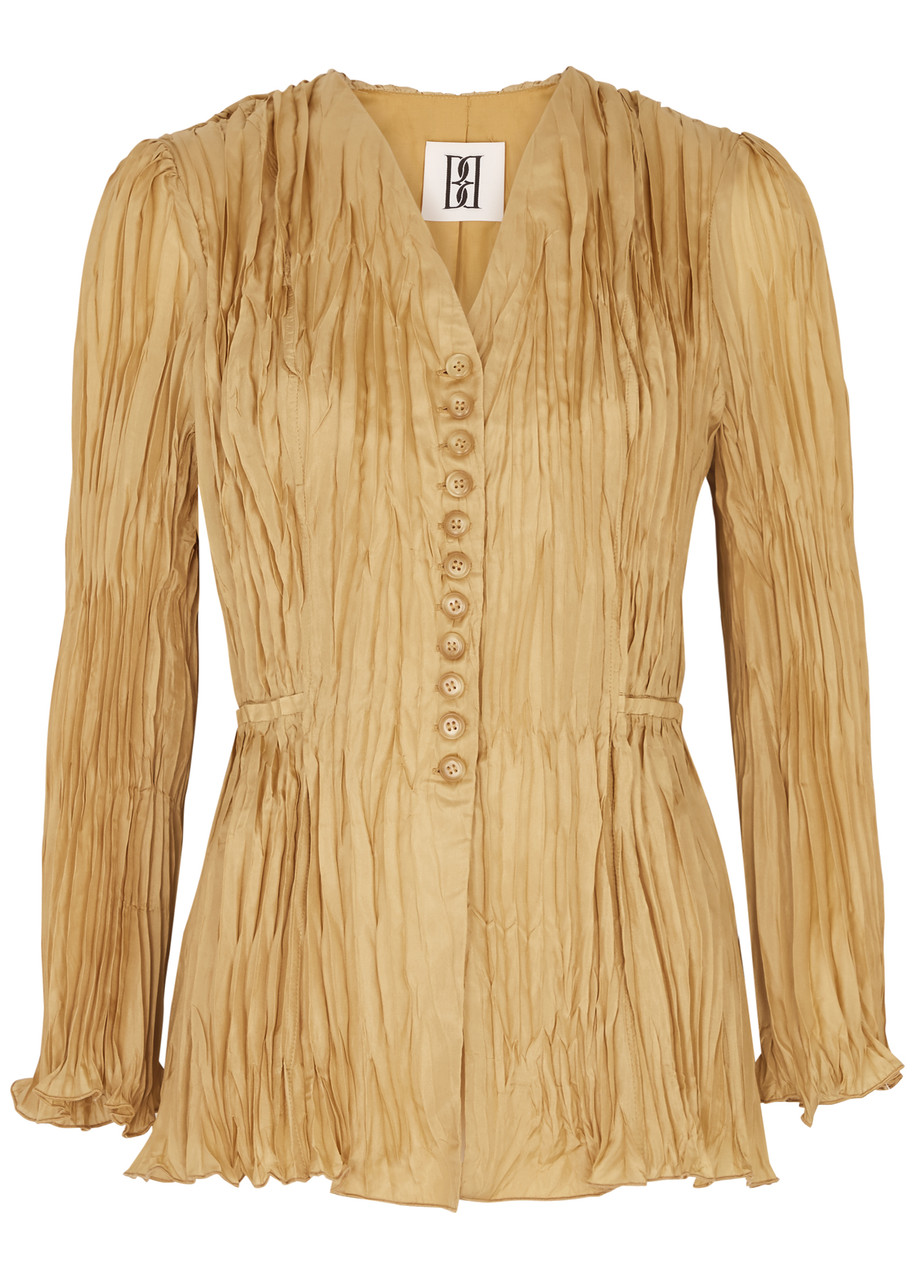 BY Malene Birger Abruzza Plissé Silk top - Camel - 10