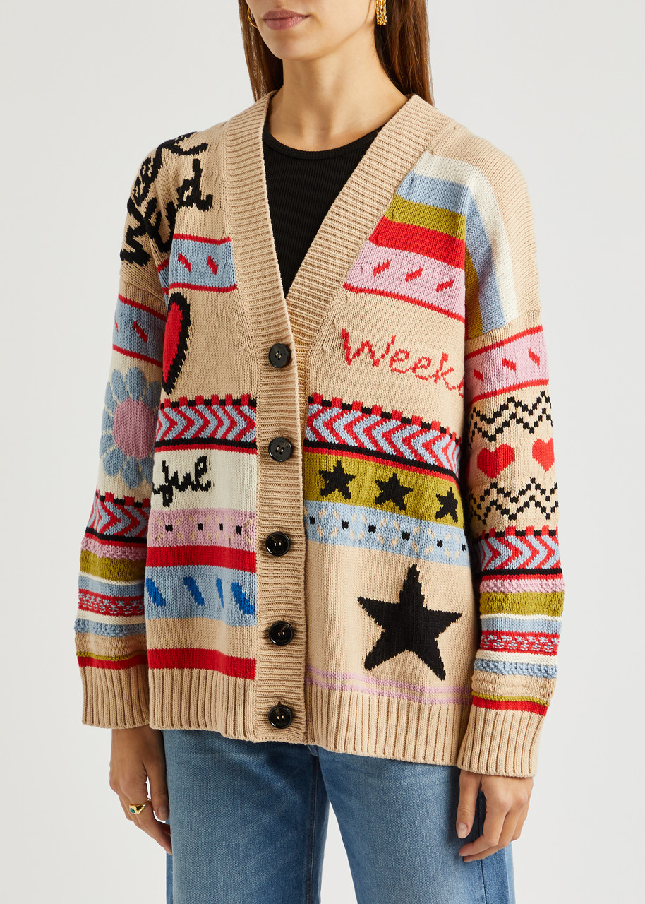  Weekend Max Mara Alcazar Jacquard Cotton-blend Cardigan - Multicoloured - Xs (uk 6 /xs) 