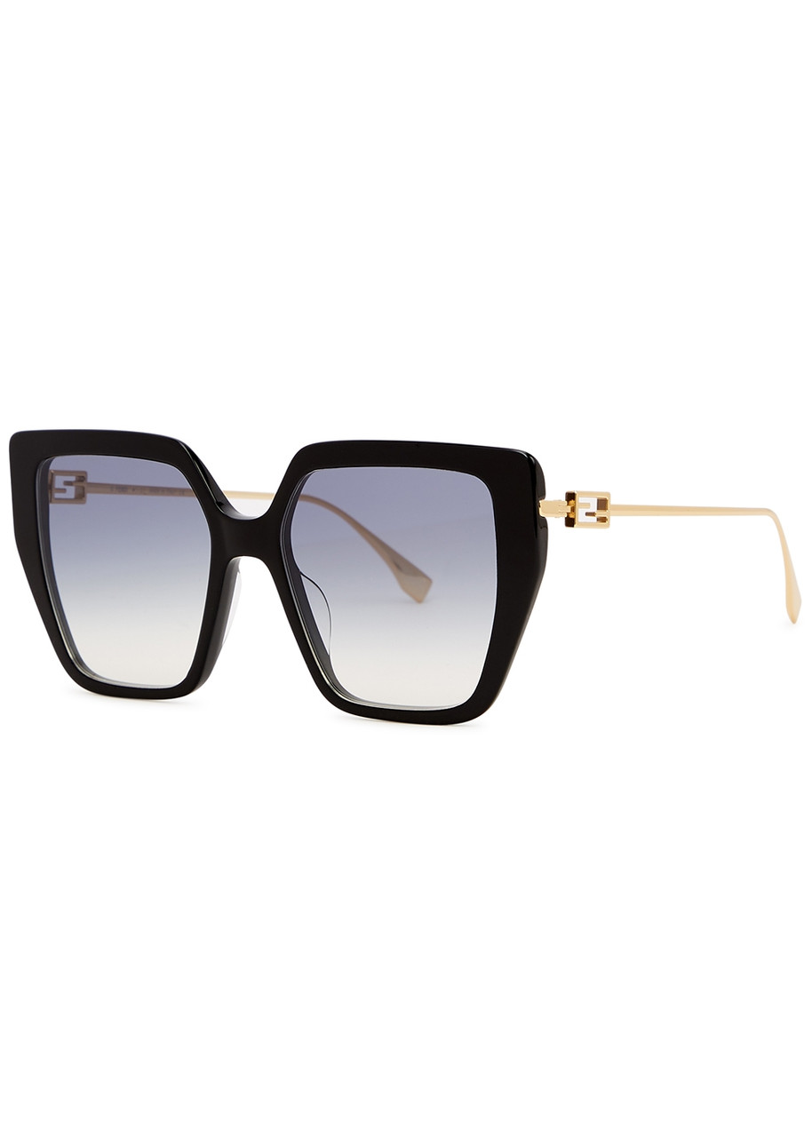 Fendi Black Oversized Sunglasses, Sunglasses, Black, Grey Lenses