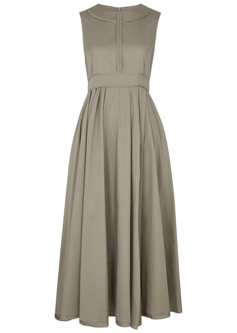 S MAX MARA ALICE コットンシャツドレス S Max Mara Alice Pleated Cotton Midi Dress In Light Grey